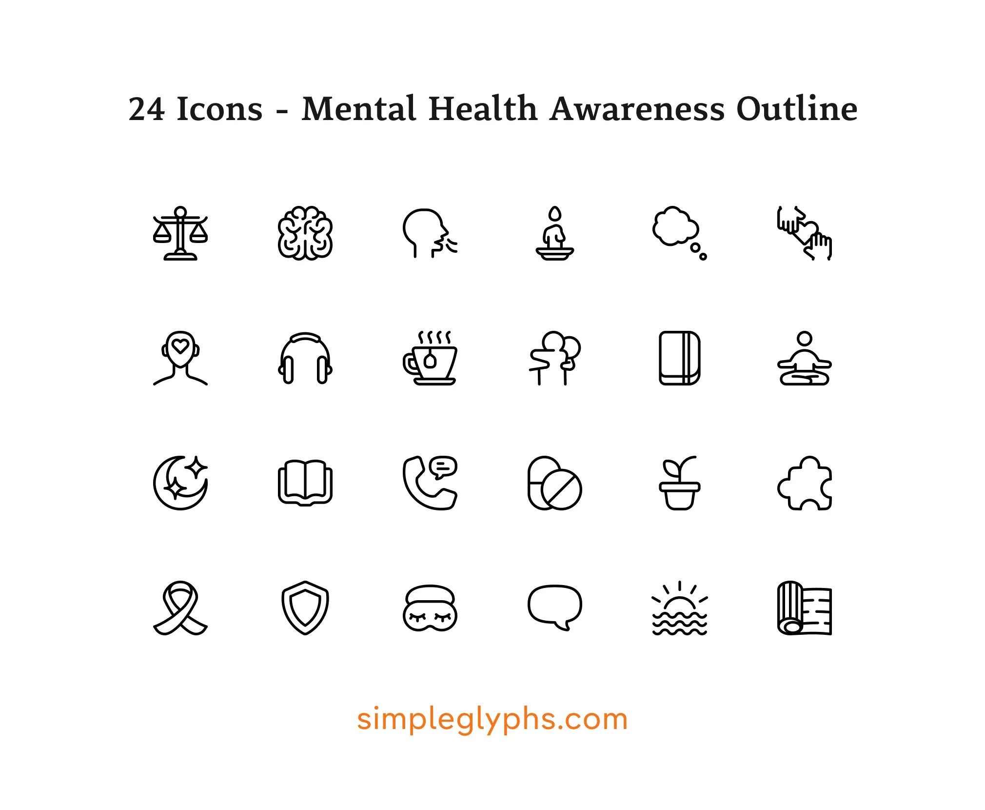 Mental Health Awareness Outline Icons