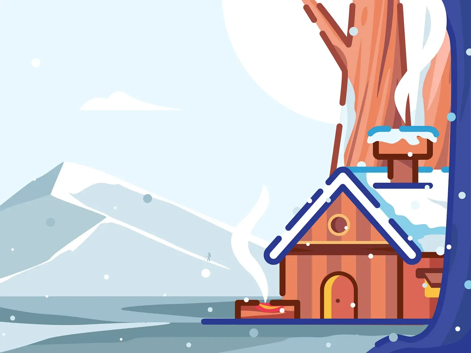 A cabin wooden house covered in snow illustration