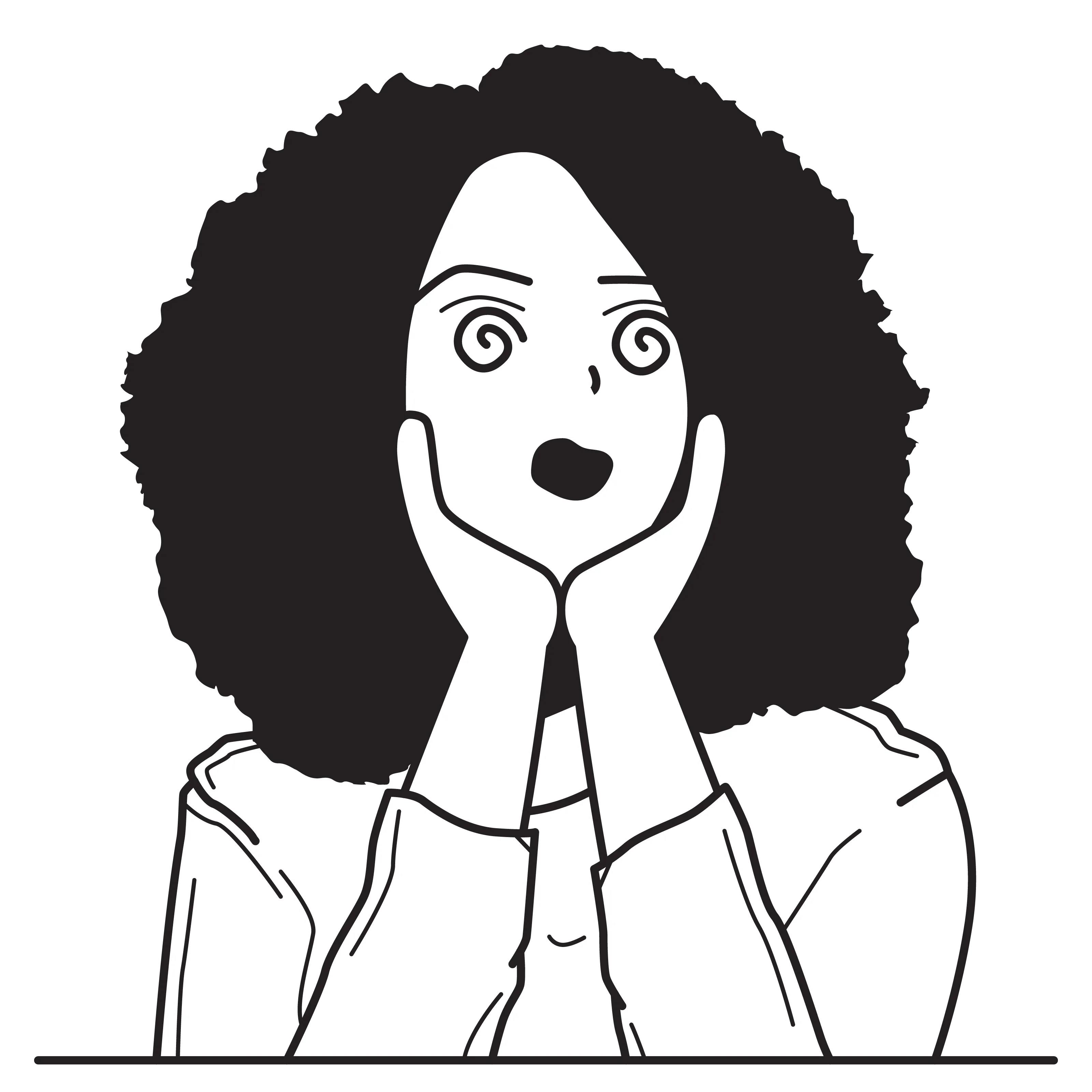 A dizzy black woman with afro hair stylized illustration