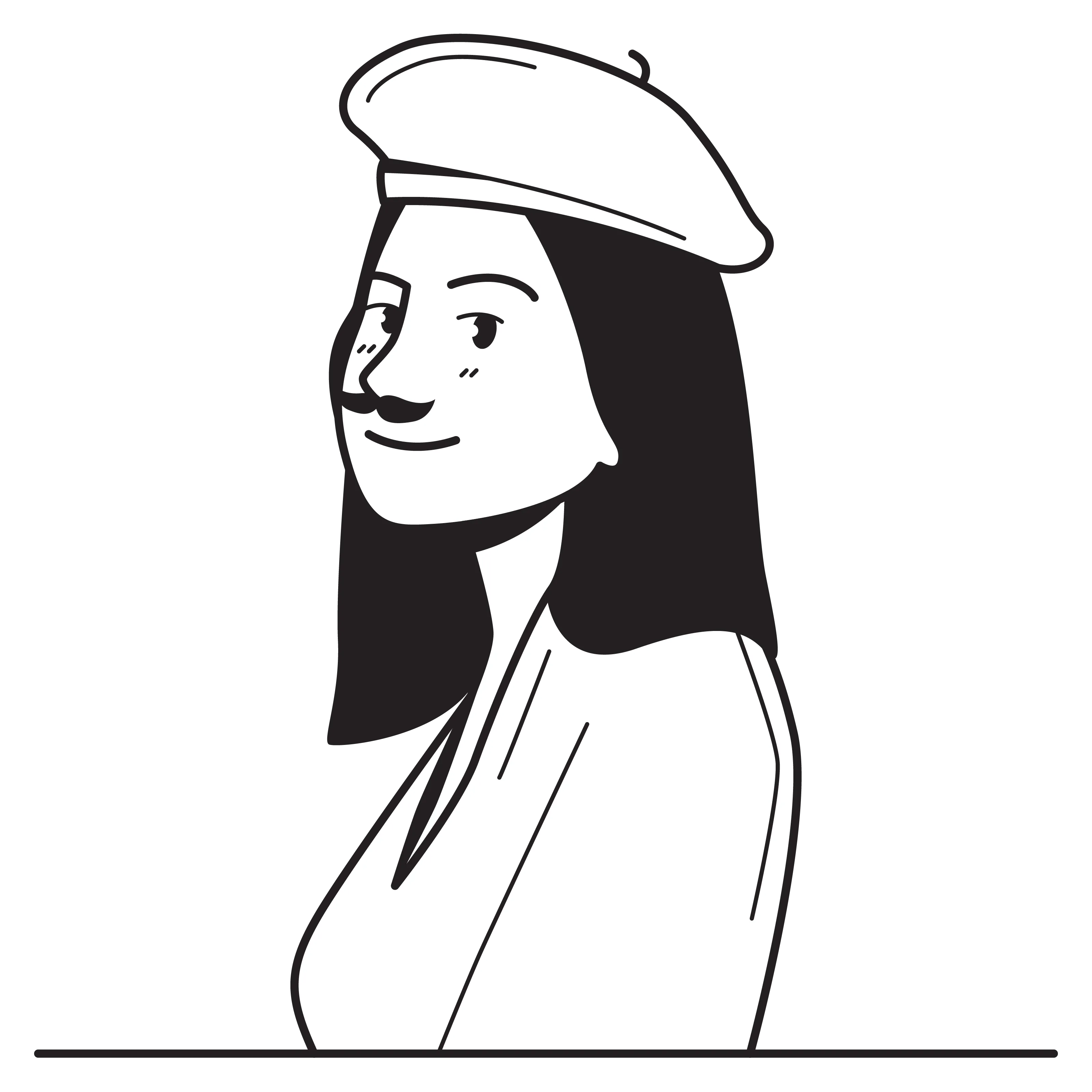 A female artist wearing a beret hat stylized illustration
