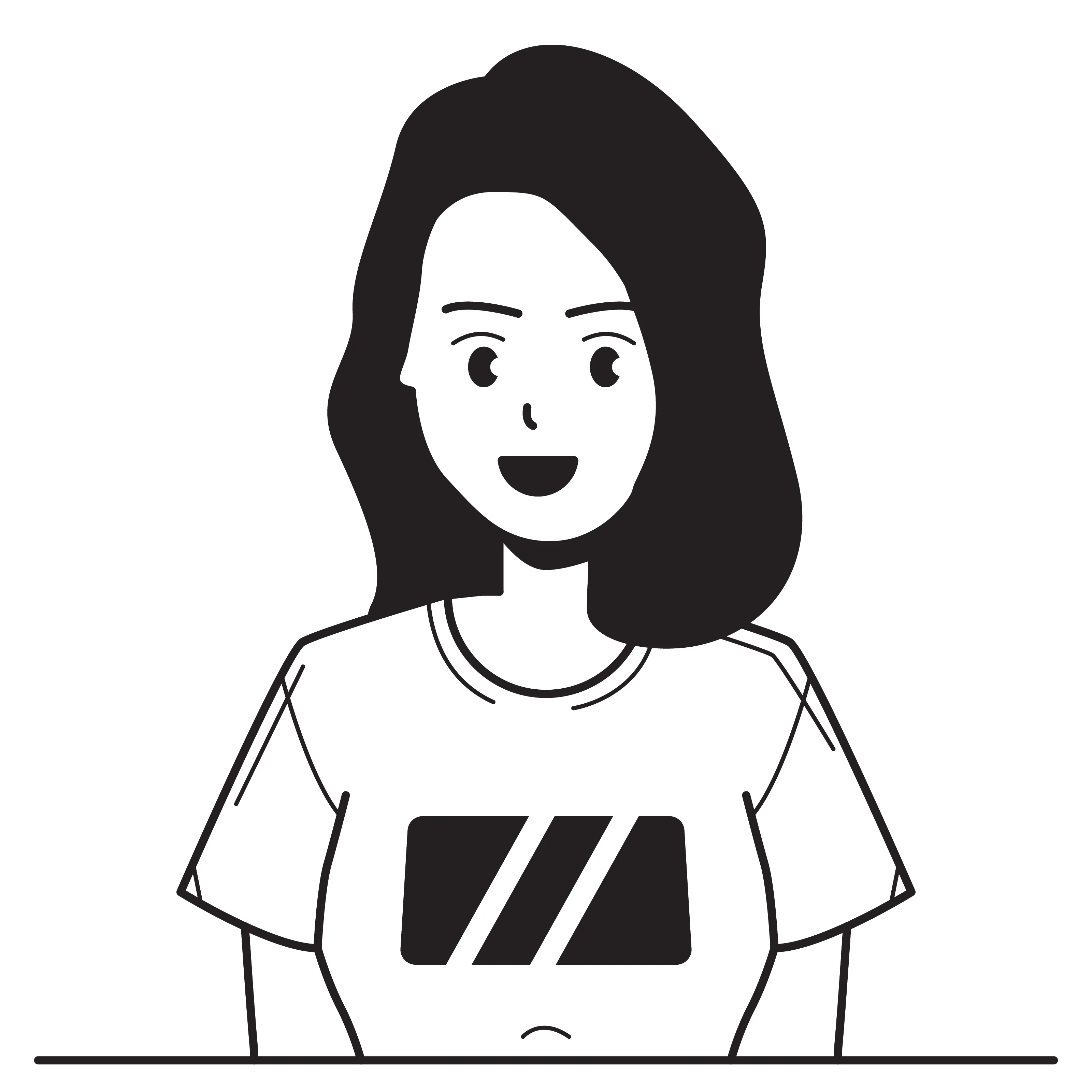 A smiling woman wearing a t-shirt stylized illustration