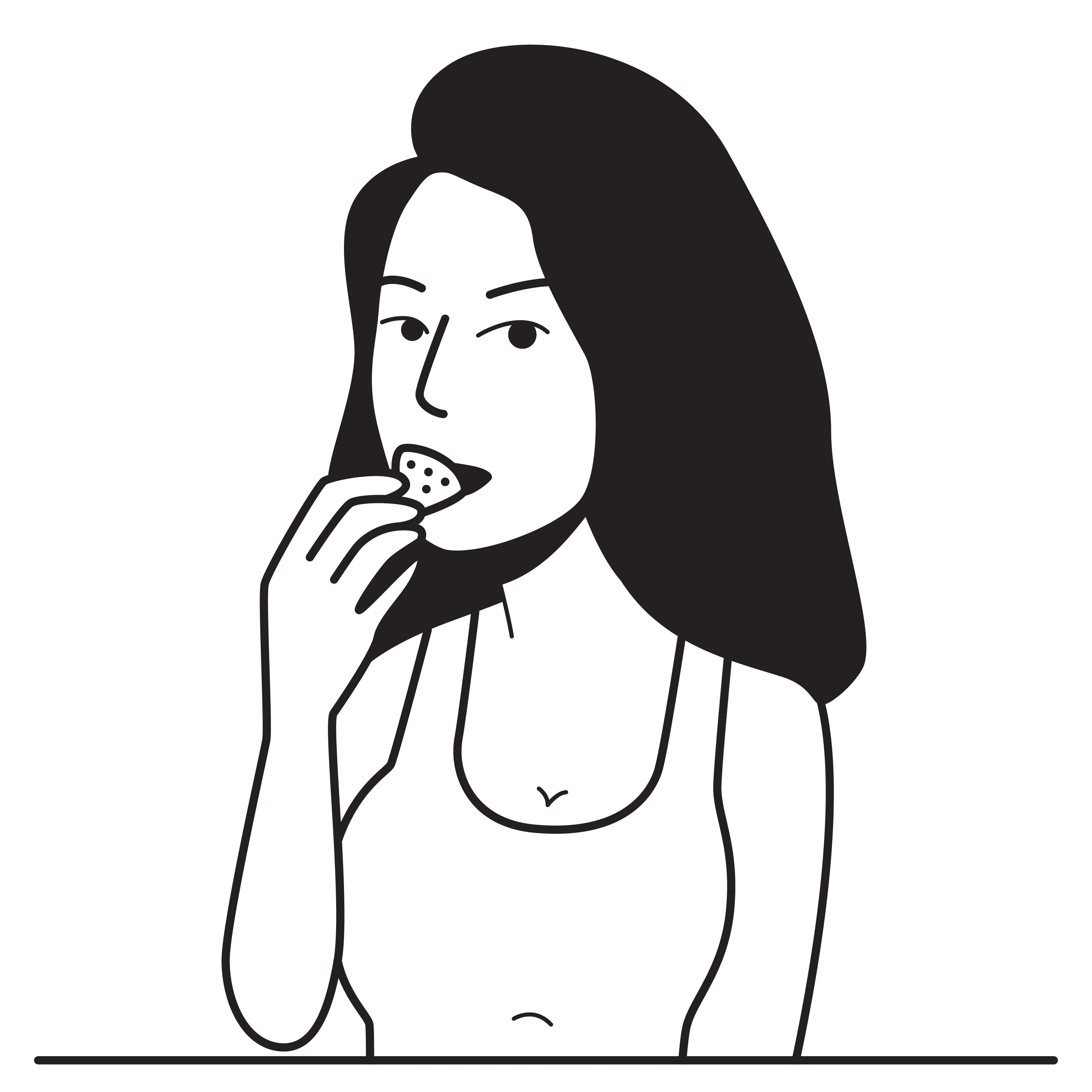 A woman eating a strawberry stylized illustration