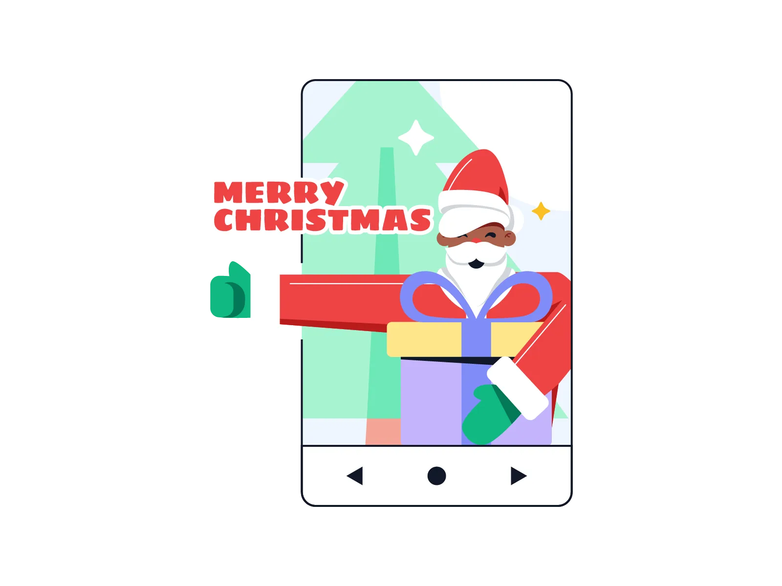 Black Santa Claus coming out of phone screen illustration