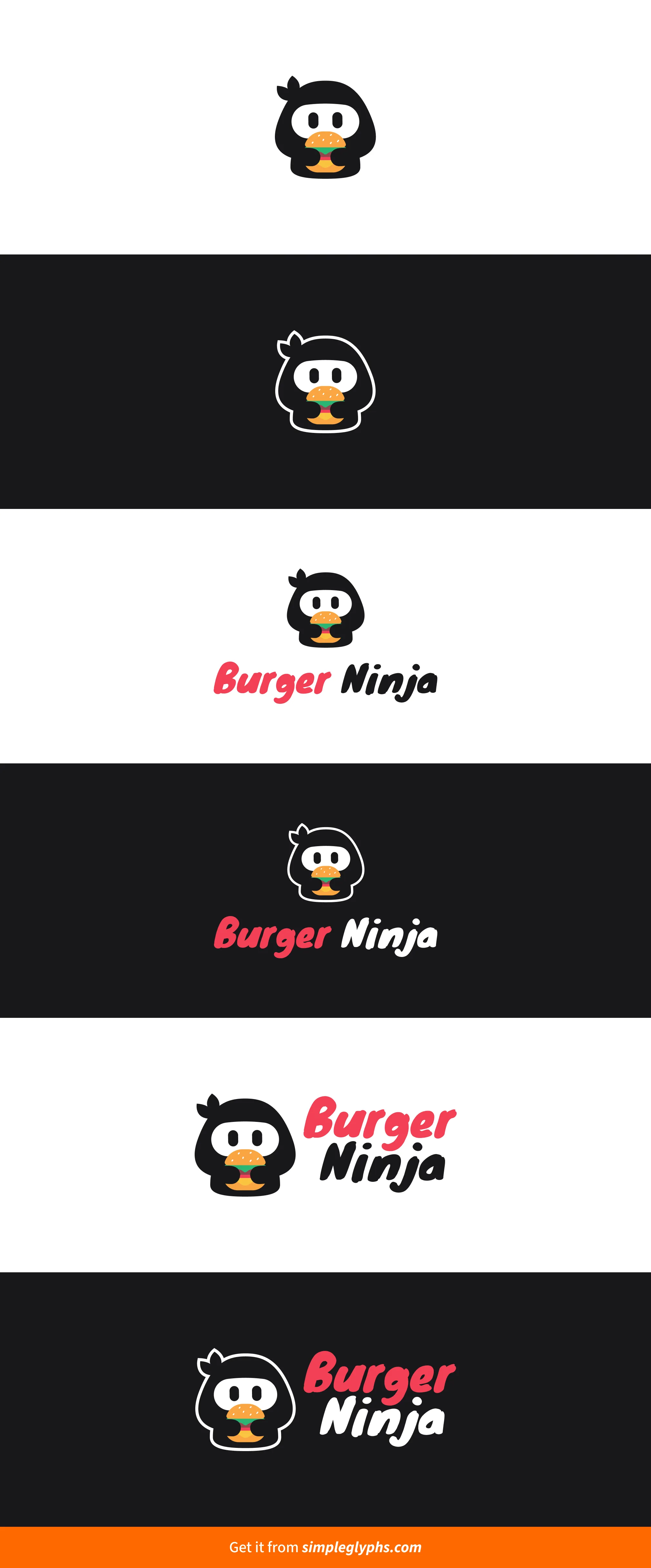 Burger Ninja logo in various typography styles presentation