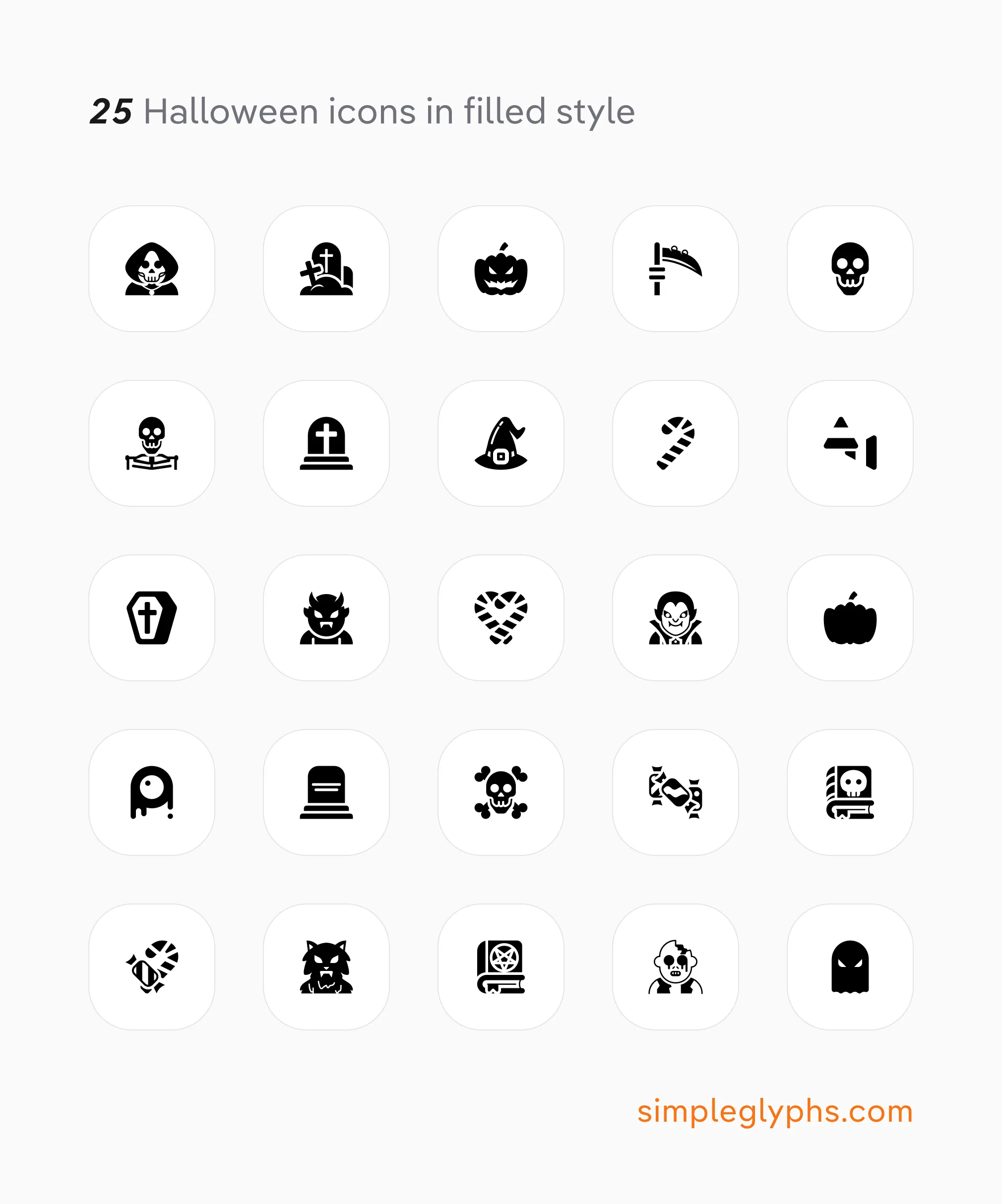 Halloween Iconography Set in filled black and white style