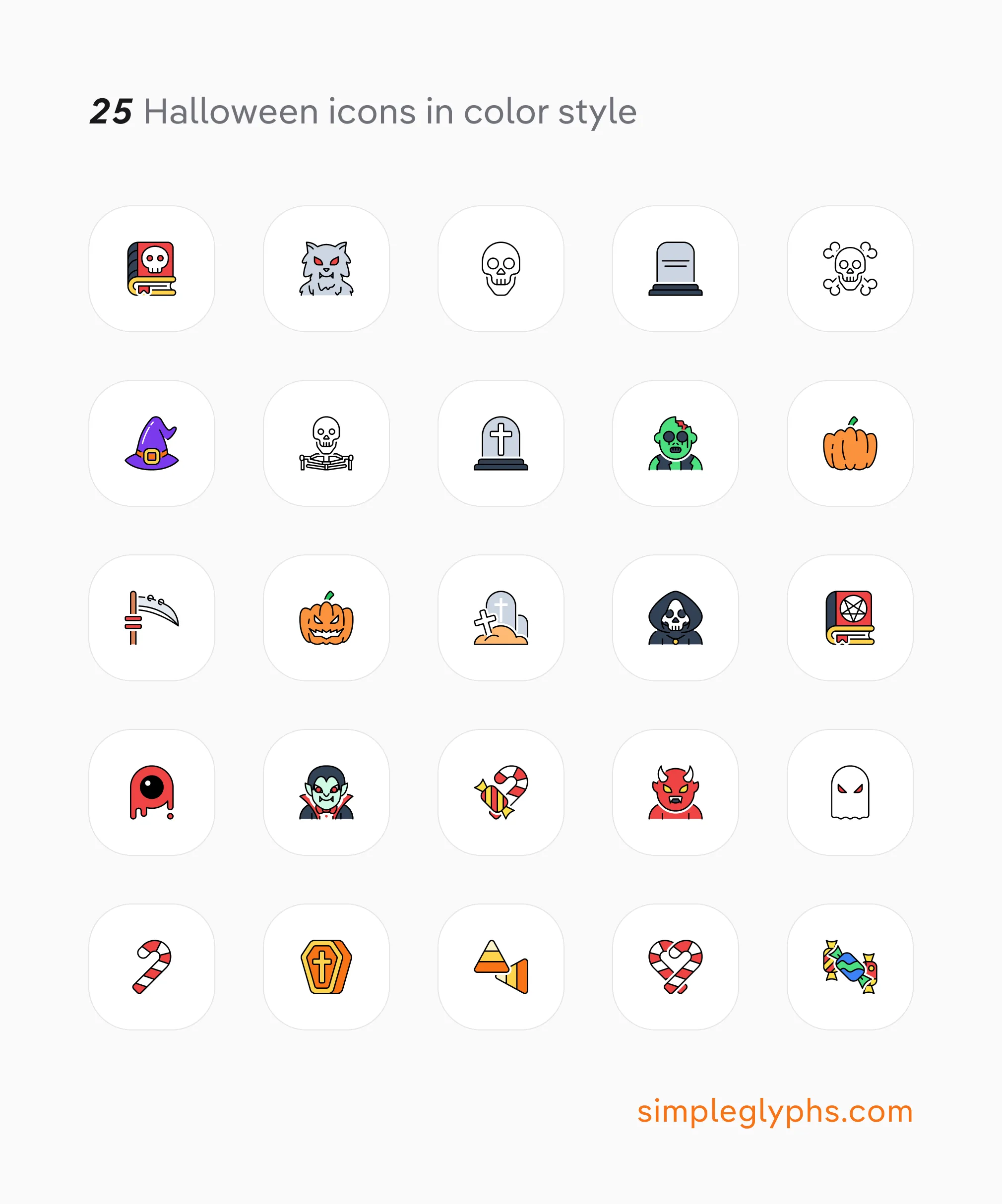 Halloween Iconography Set in full color style