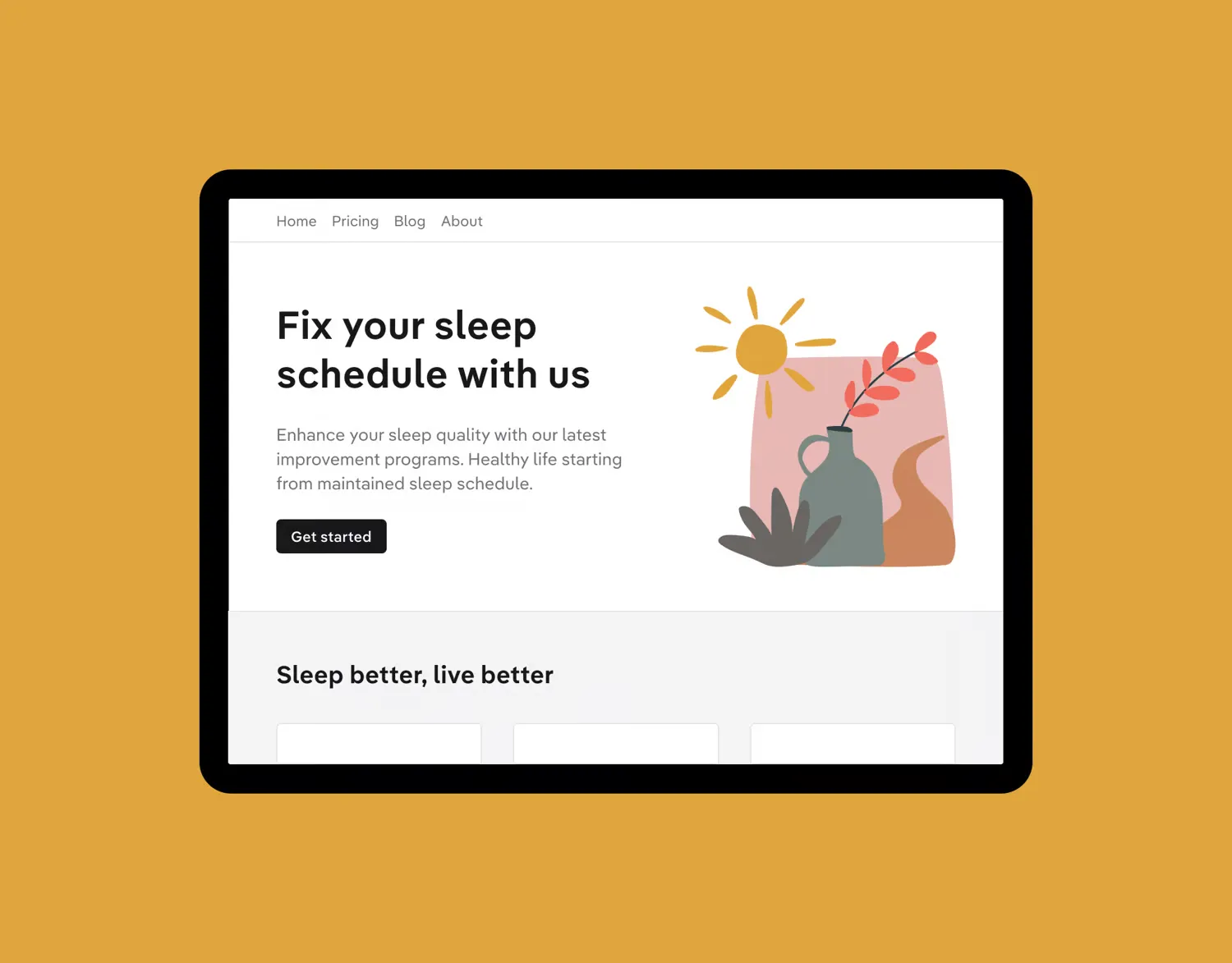 Hero section web design with boho illustration image