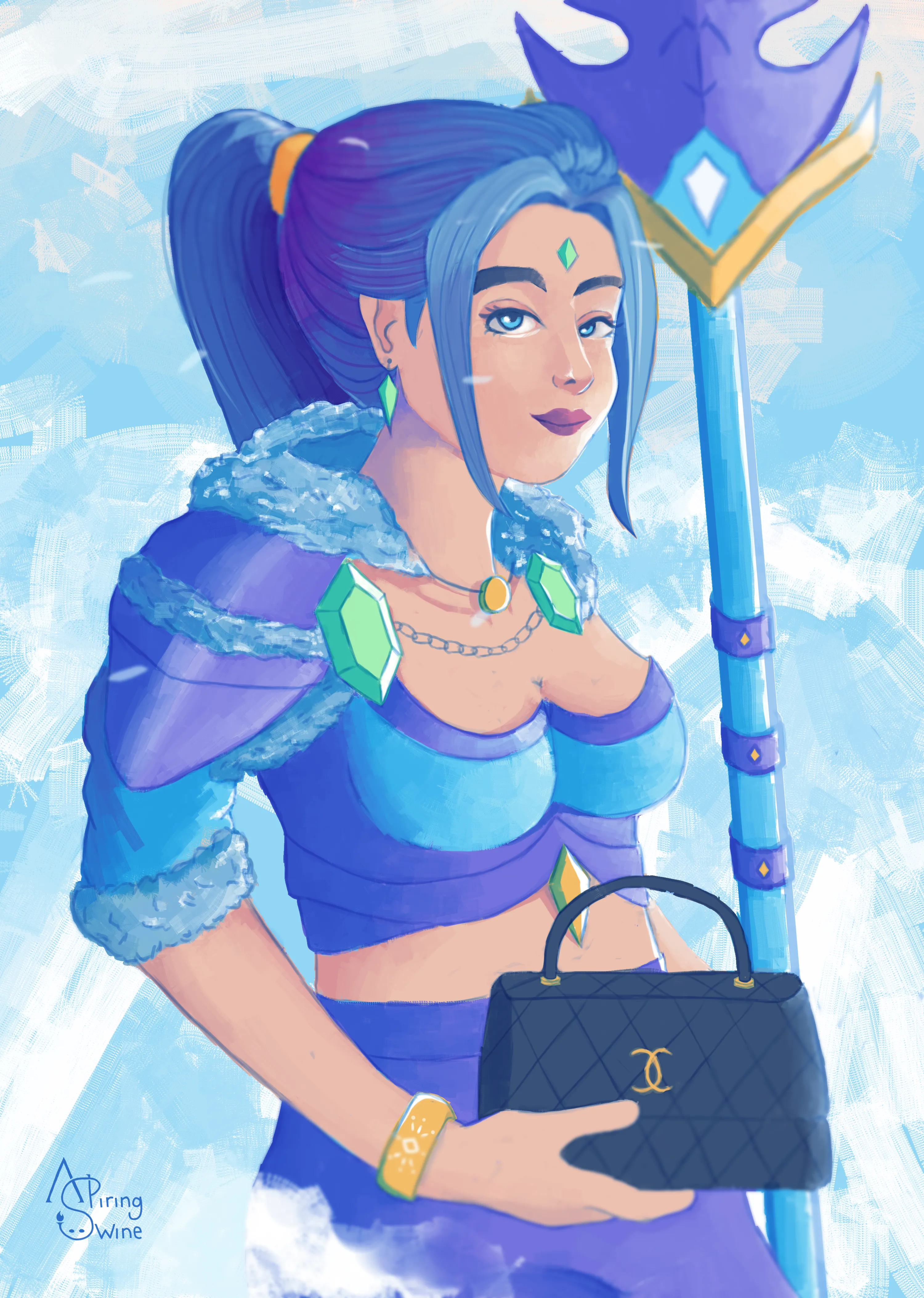 Illustration of a Crystal Maiden holding a Chanel bag
