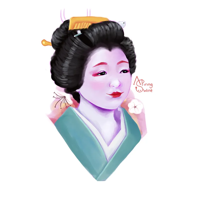 Illustration of a Japanese woman as a beautiful Geisha