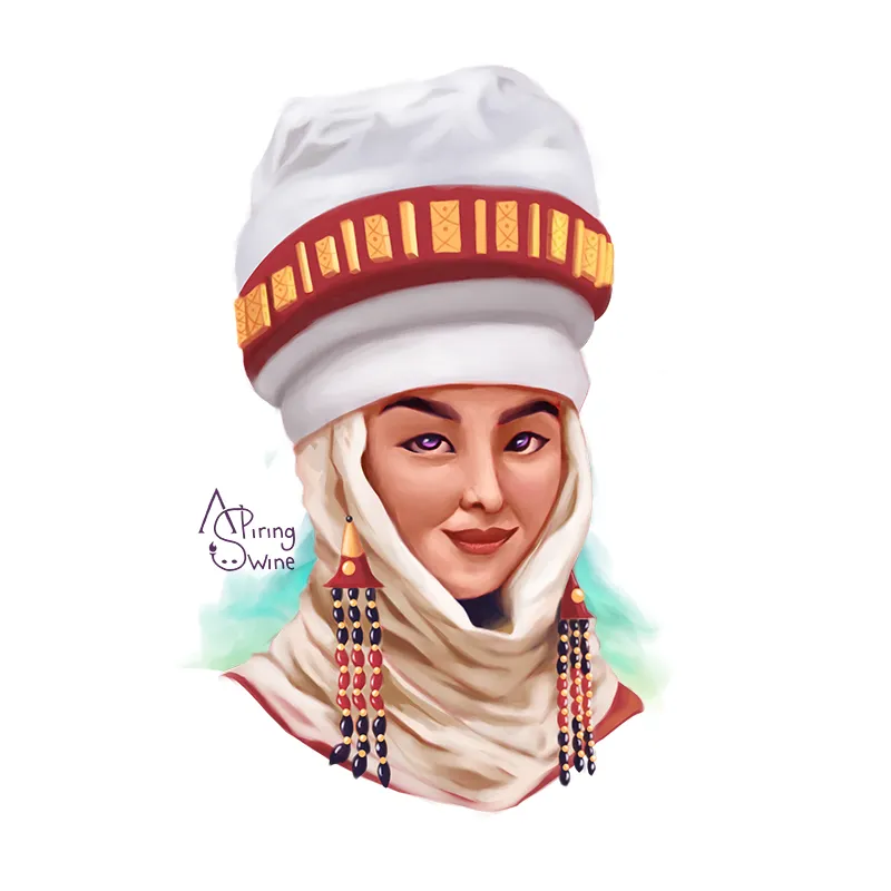 Illustration of a Kyrgyzstan woman with a Kayberen culture