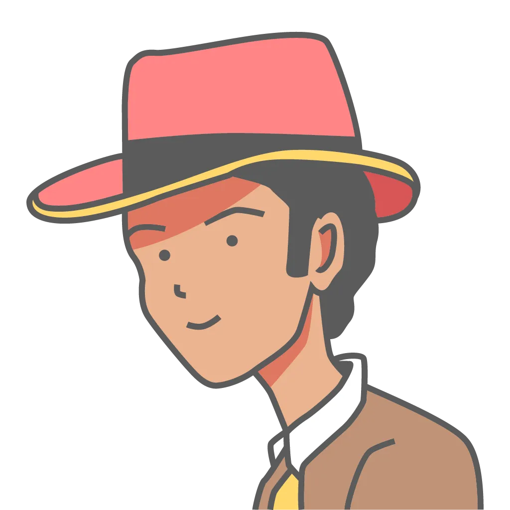 Illustration of a man wearing a pink fedora and formal suit