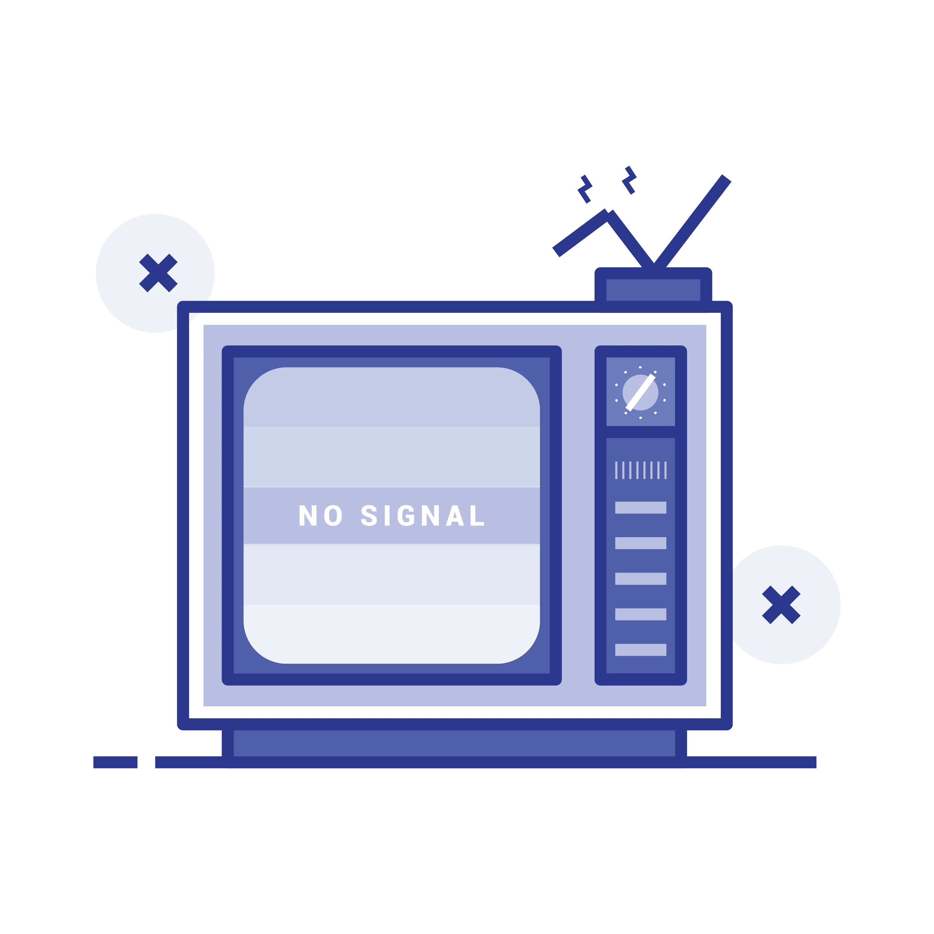 Illustration of a retro classic TV with broken antenna