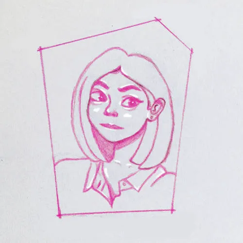 Illustration of a short hair woman in traditional sketch