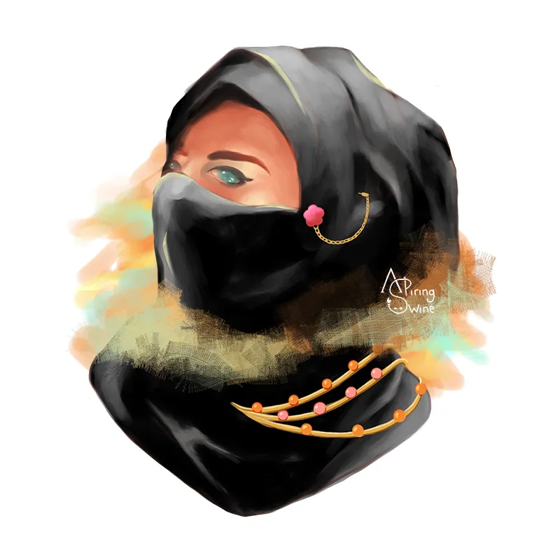 Illustration of an Arabic woman wearing a black niqab