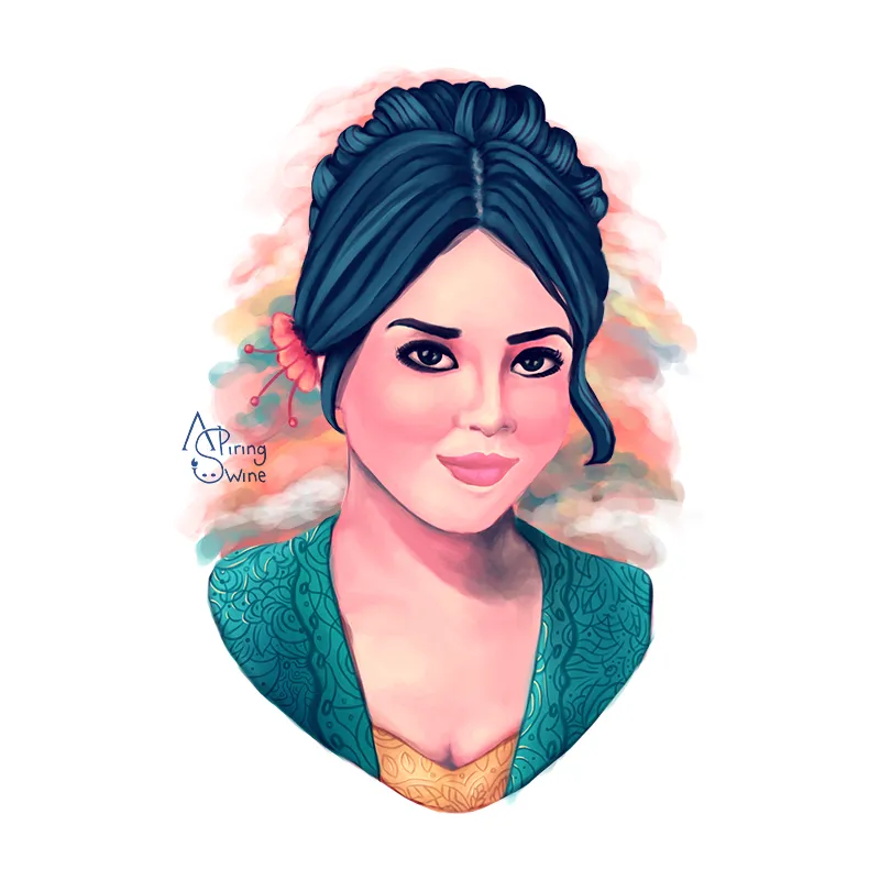 Illustration of an Indonesian woman wearing a Kabaya