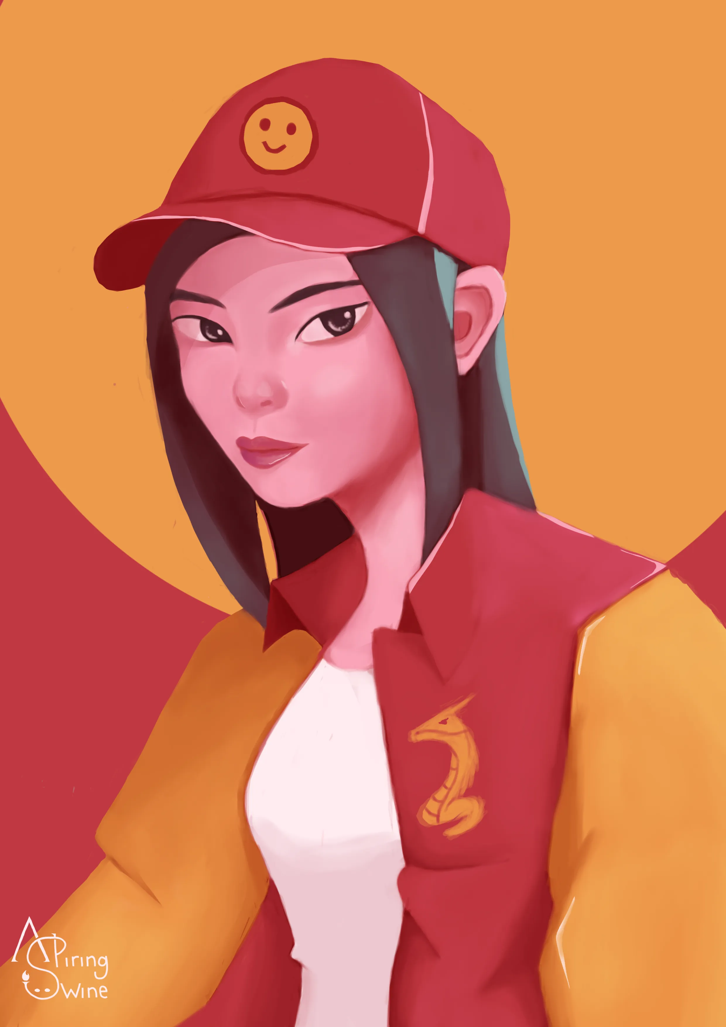 Stylized fanart illustration of Mulan with a red cap