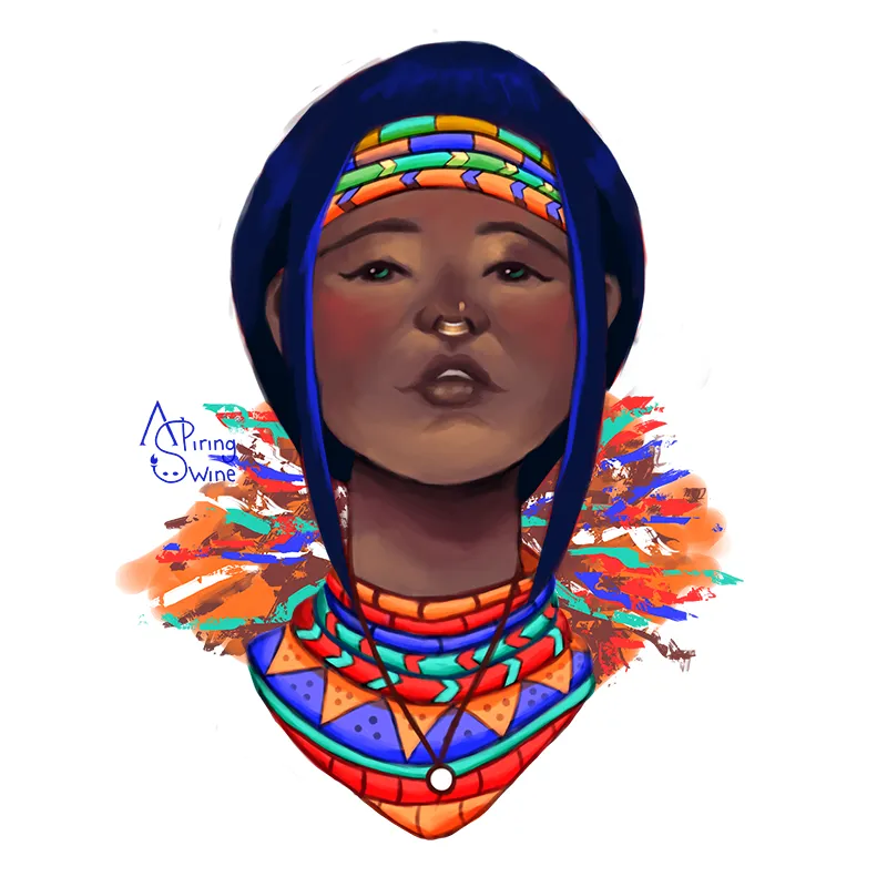 Stylized illustration of a black woman with African culture