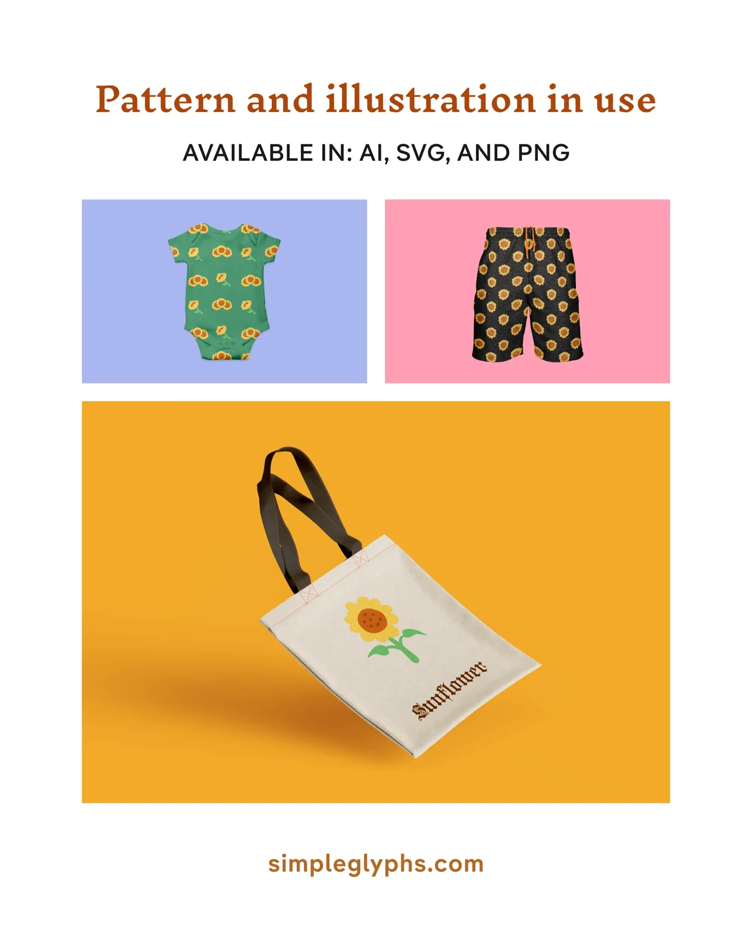 Sunflower seamless patterns and illustrations mockup