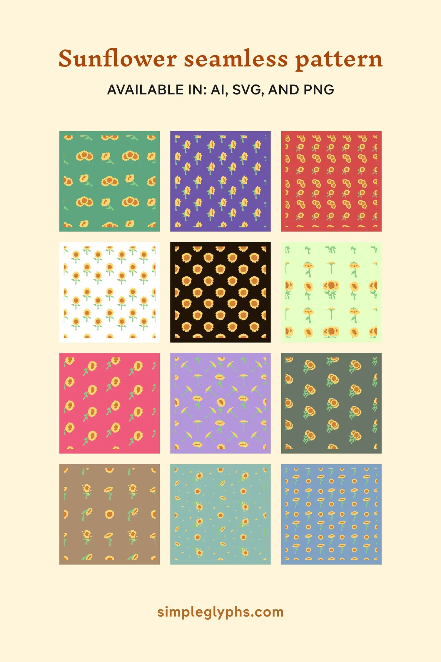 Sunflower seamless patterns in various shapes