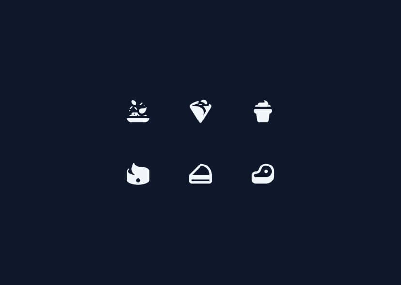 Food icons with solid style