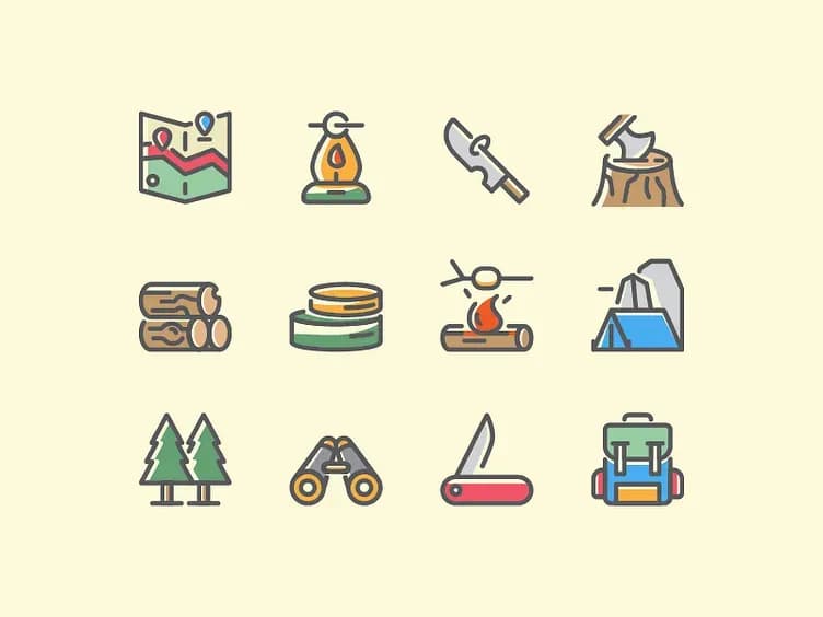 Icon set of an adventure and survival