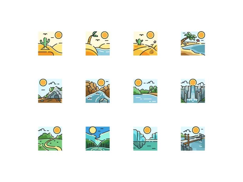Landscape nature icon set
